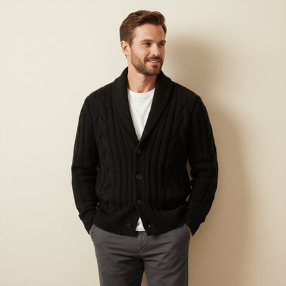 Warm Mens Cable Knit Crew Neck Cardigan Sweater