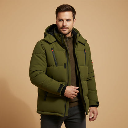 Warm Men's Hooded Puffer Parka with Zip Pockets