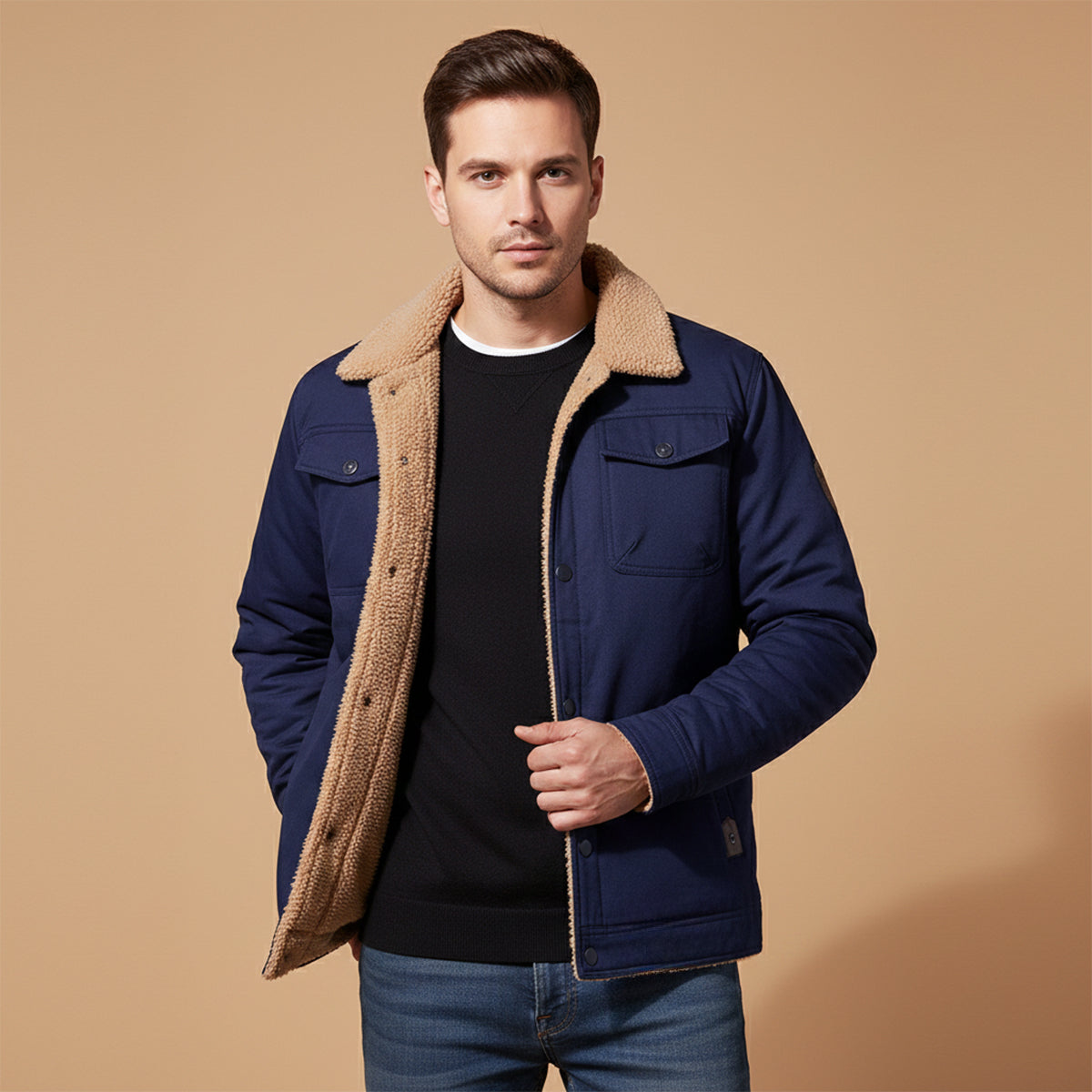 Warm Men's Fleece Lined Padded Bomber Jacket