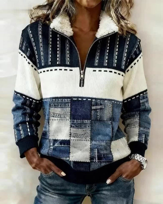 Women's Casual Colorblock Pullover Sweater - Olytrend