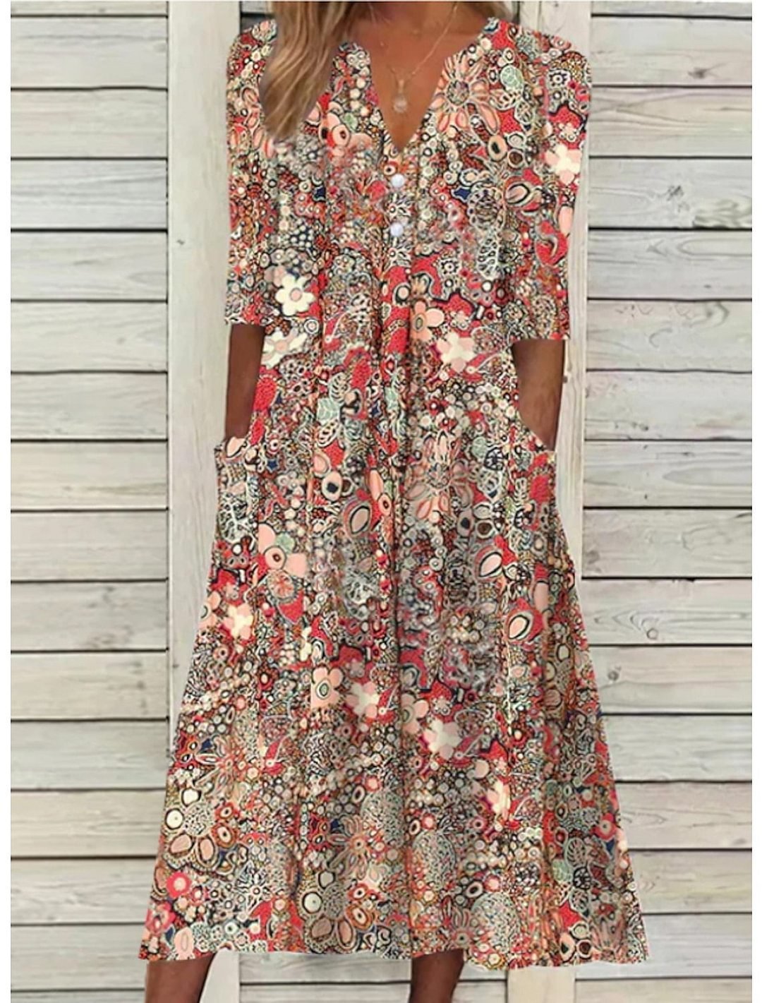 Bohemian V-Neck Long Maxi Dress - Olytrend