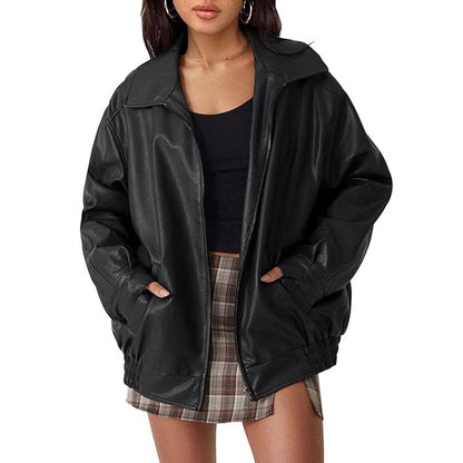Women'S Leather Jacket Biker Coat