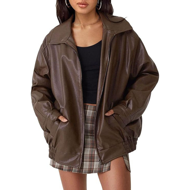 Women'S Leather Jacket Biker Coat