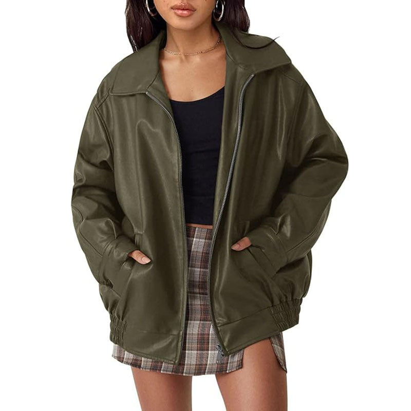 Women'S Leather Jacket Biker Coat