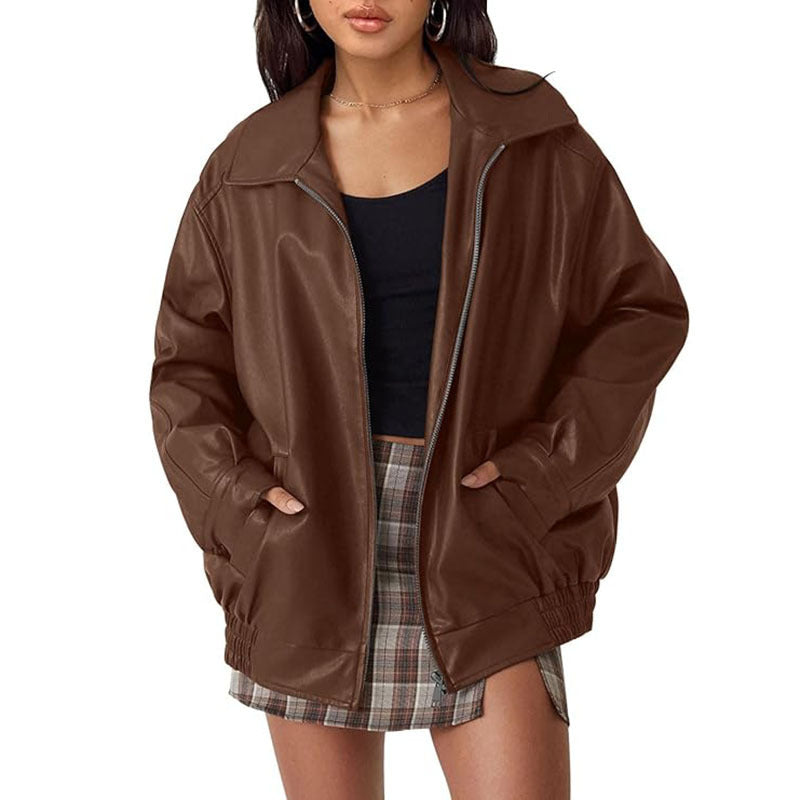 Women'S Leather Jacket Biker Coat