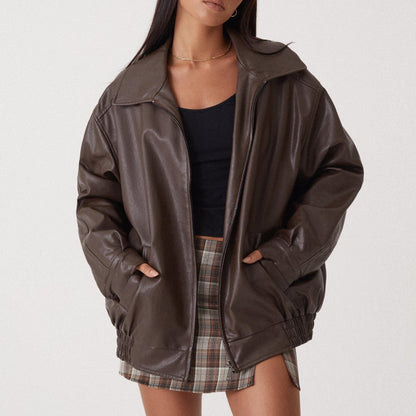 Women'S Leather Jacket Biker Coat