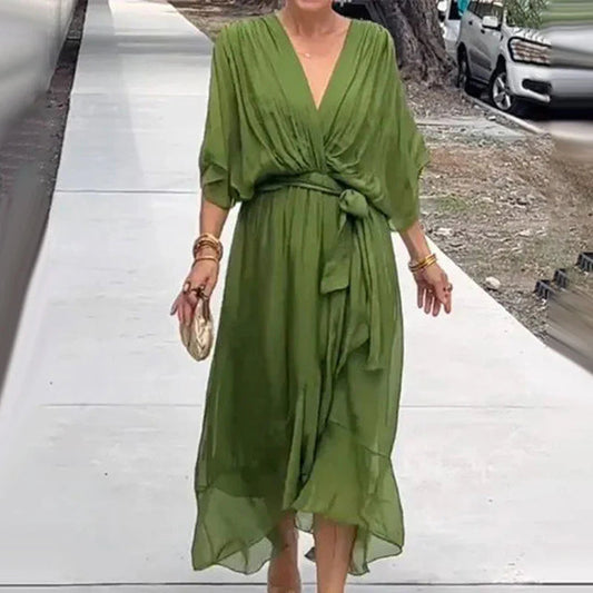 Ava | Festive Midi Dress with V-Neck for Women