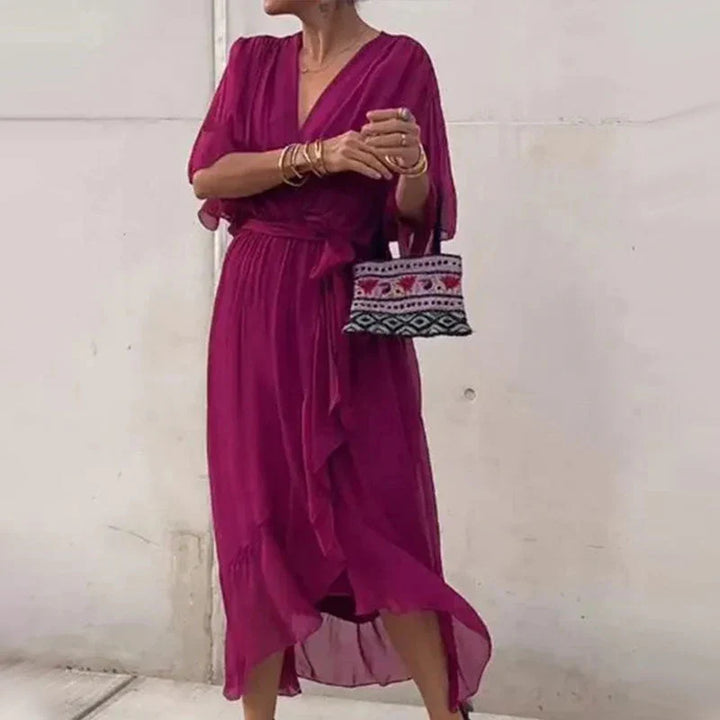 Ava | Festive Midi Dress with V-Neck for Women