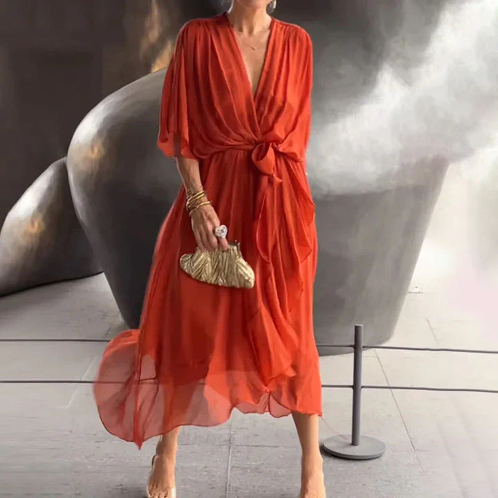 Ava | Festive Midi Dress with V-Neck for Women