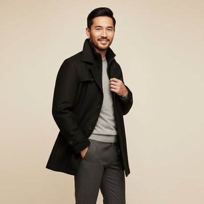 Waterproof Men's Long Coat with Adjustable Sleeves