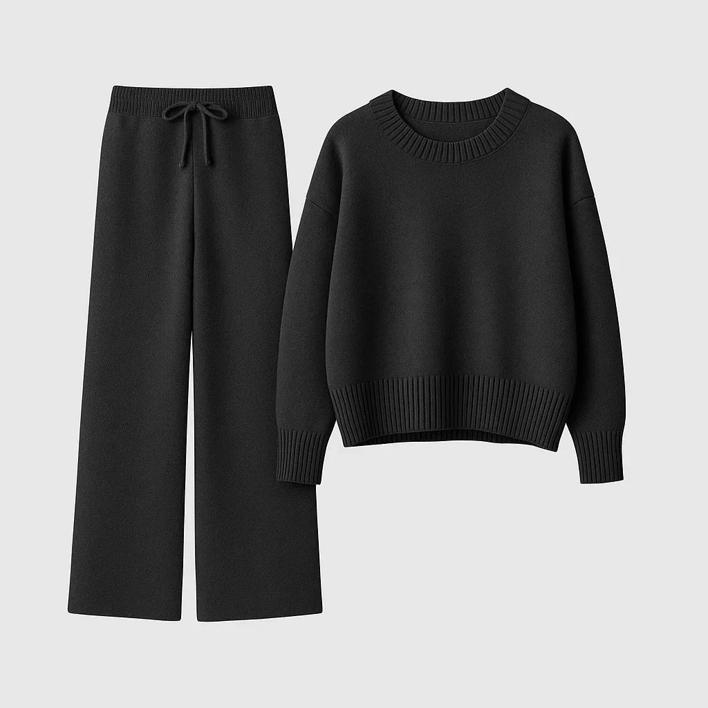 Women's Loungewear Set Knitted Relaxed Fit with Wide-Leg Trousers