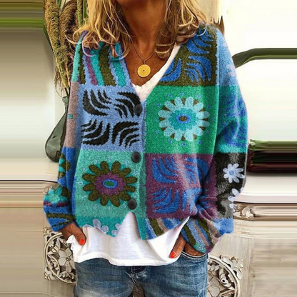 Women's Floral Knit Cardigan | With Button Placket