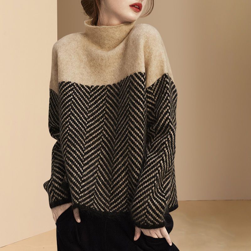 Women's Turtleneck Sweater | Chevron Pattern