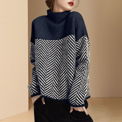 Women's Turtleneck Sweater | Chevron Pattern