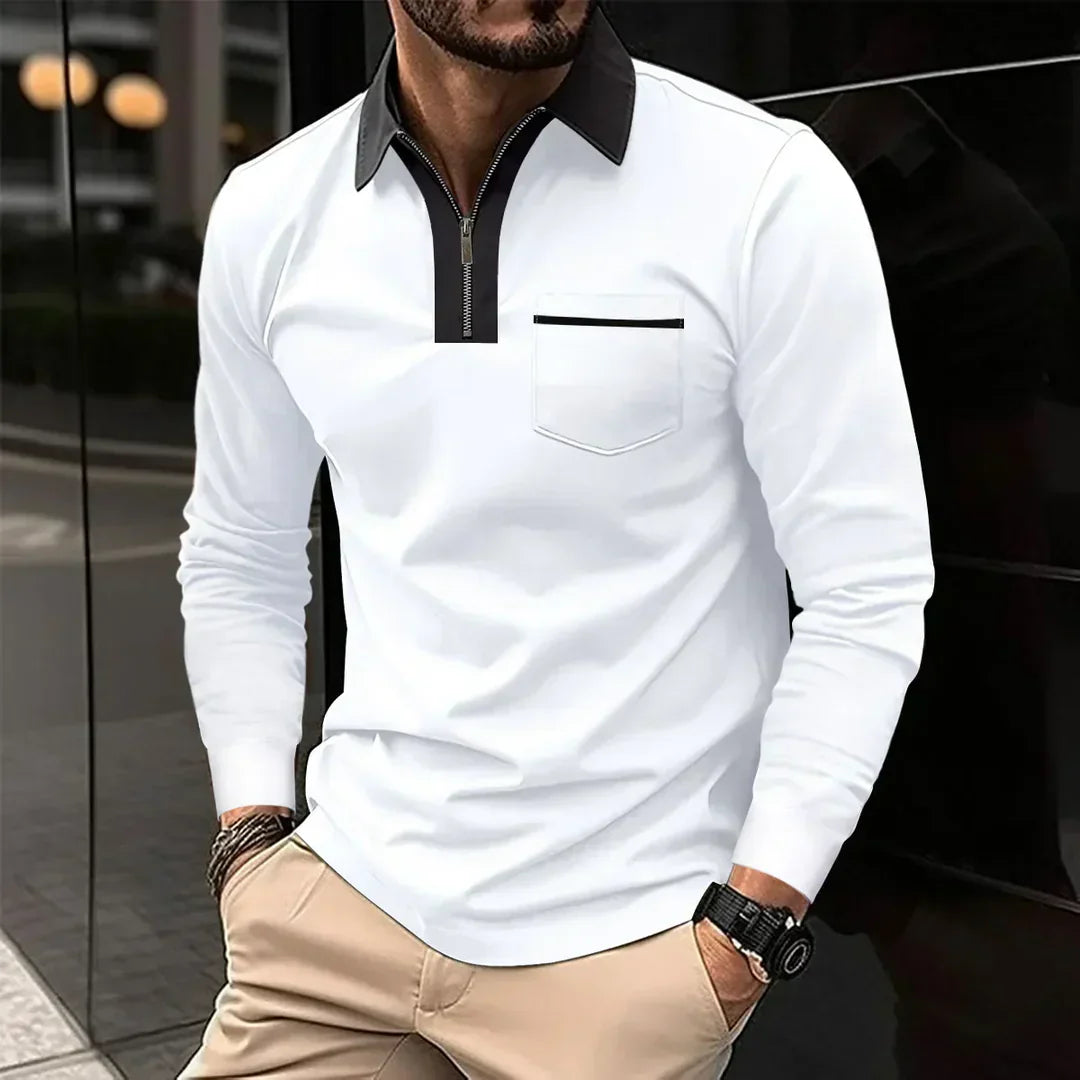 Alex Long-Sleeved Polo Shirt with Contrast Zip Collar
