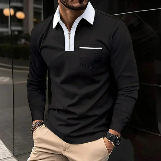 Alex Long-Sleeved Polo Shirt with Contrast Zip Collar