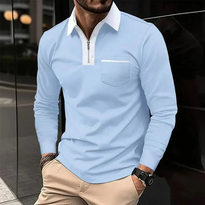 Alex Long-Sleeved Polo Shirt with Contrast Zip Collar