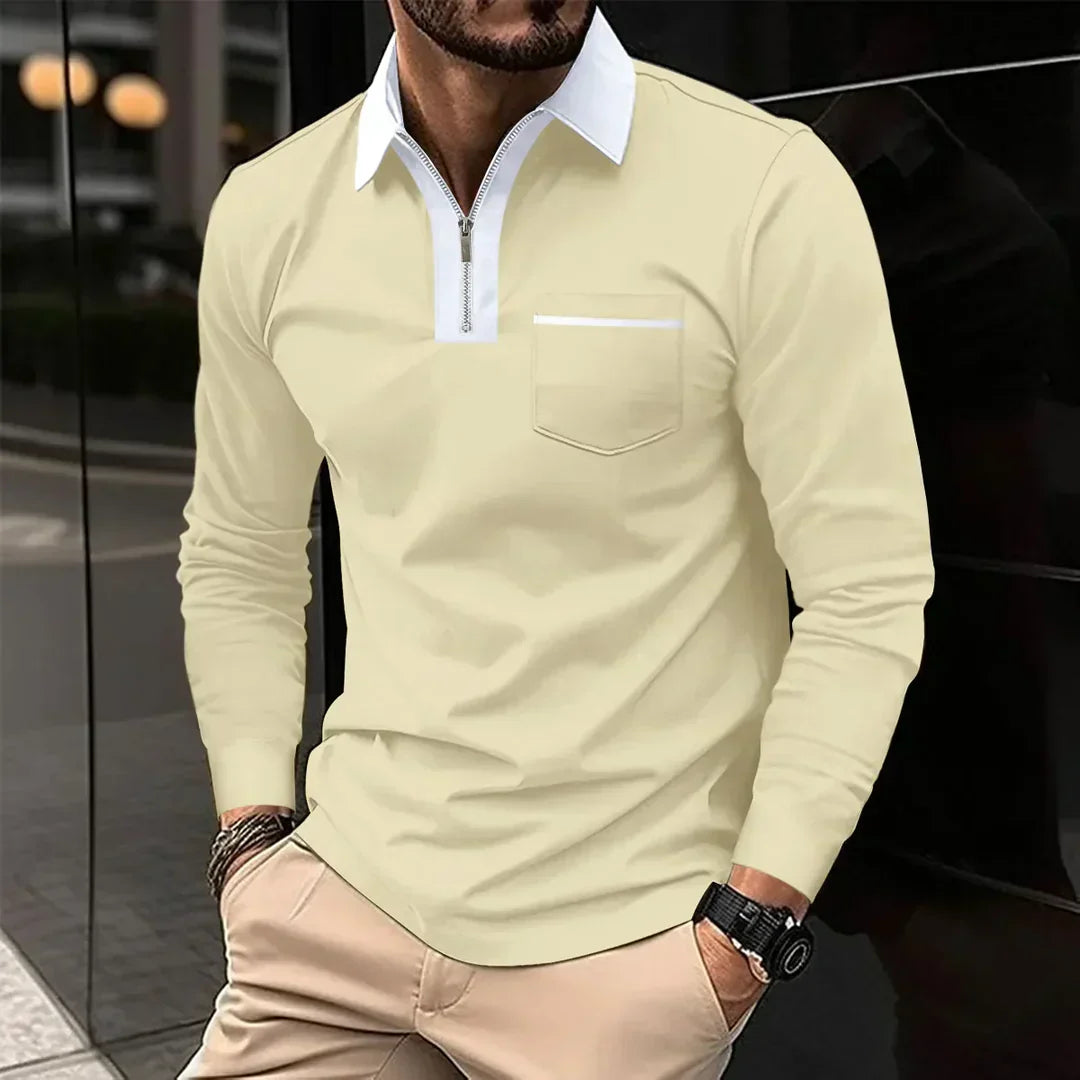 Alex Long-Sleeved Polo Shirt with Contrast Zip Collar