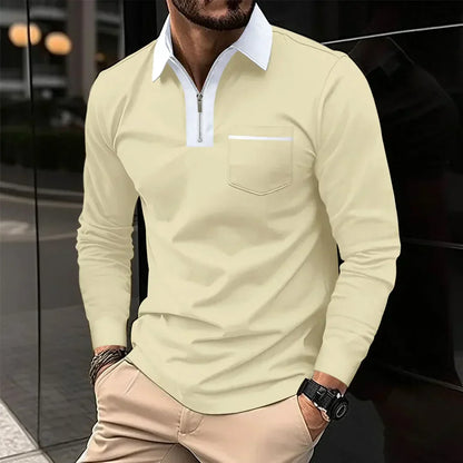Alex Long-Sleeved Polo Shirt with Contrast Zip Collar