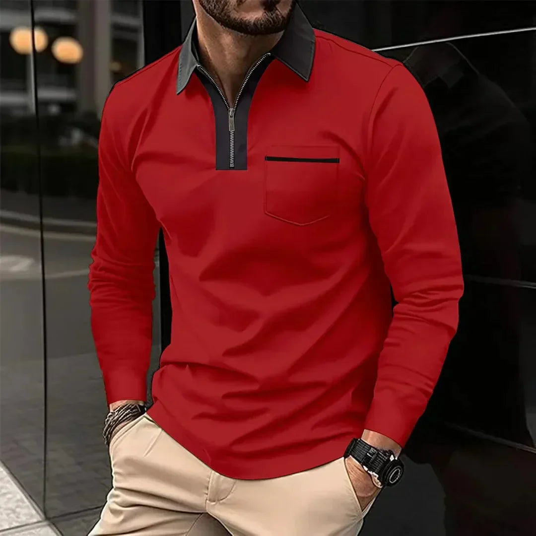 Alex Long-Sleeved Polo Shirt with Contrast Zip Collar