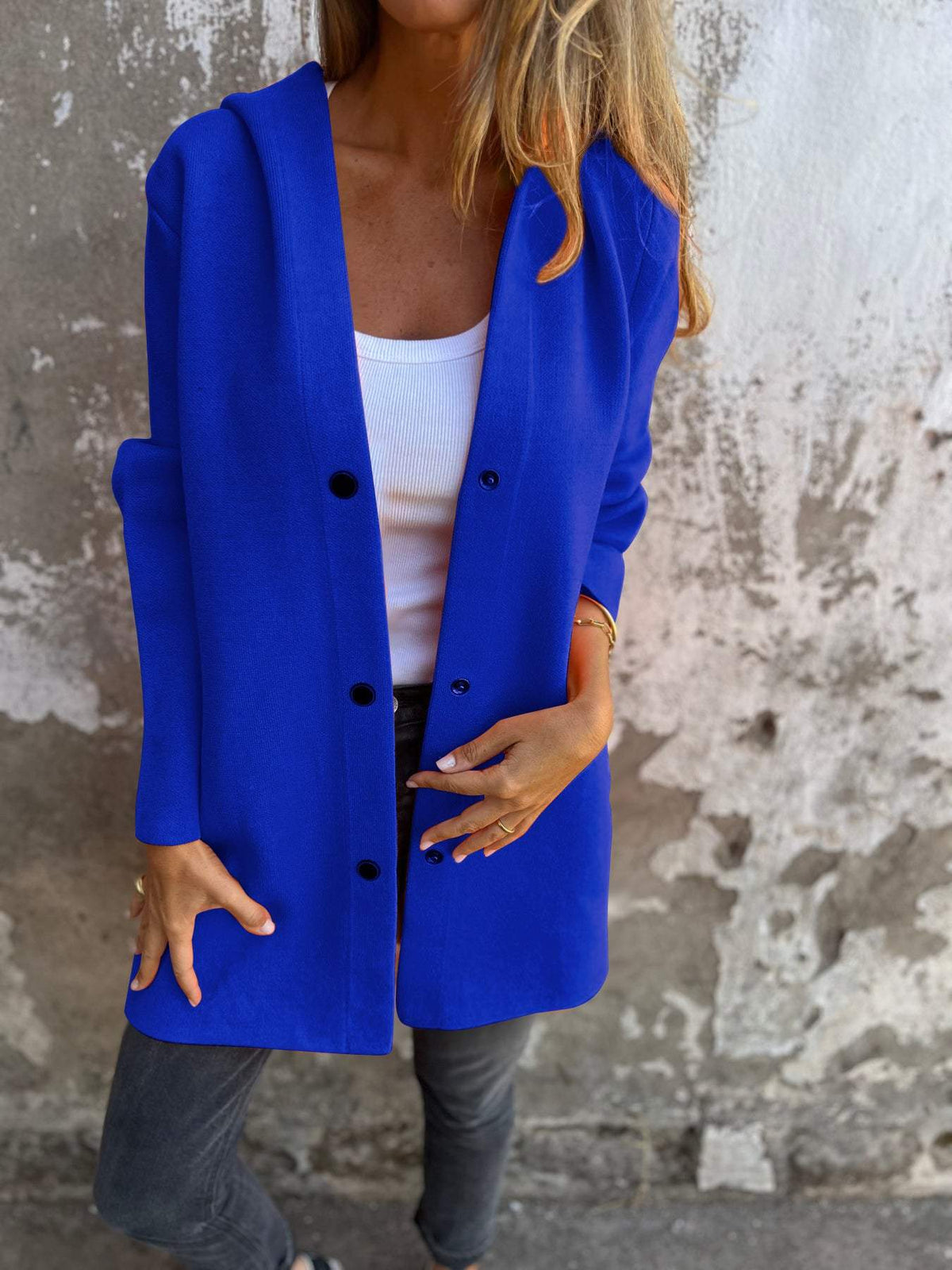 Casual hooded cardigan Venus | Women's blended cotton cardigan with single-row button closure
