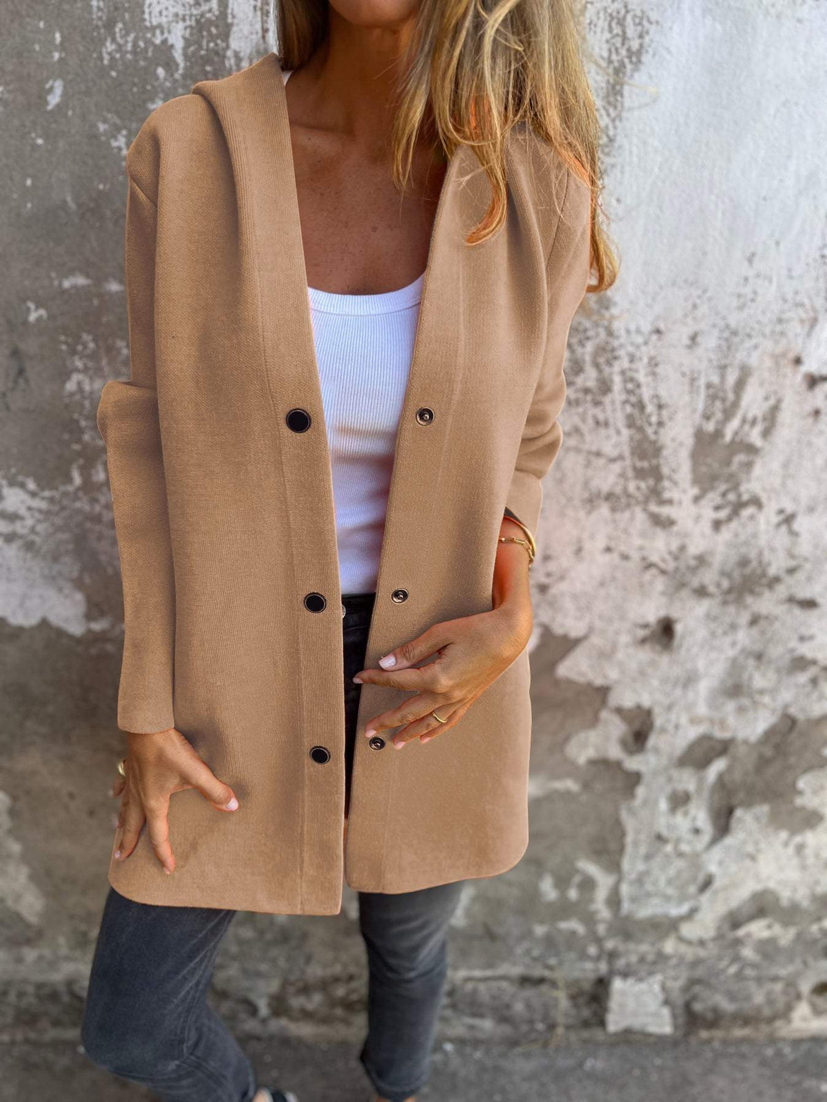 Casual hooded cardigan Venus | Women's blended cotton cardigan with single-row button closure