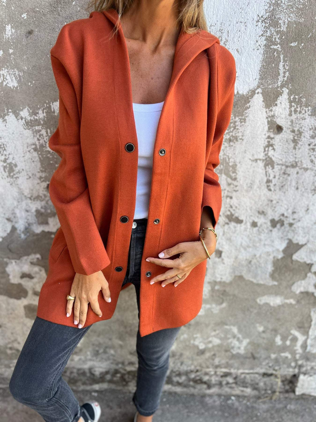Casual hooded cardigan Venus | Women's blended cotton cardigan with single-row button closure
