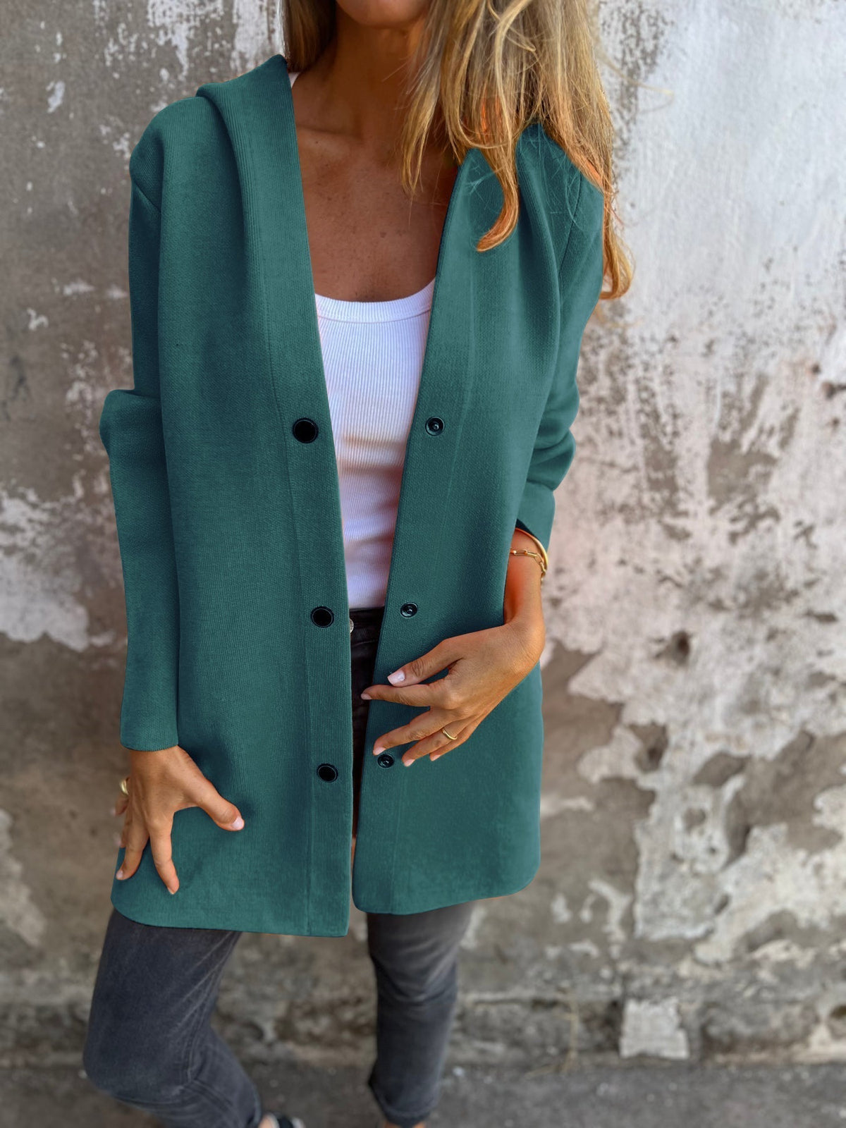 Casual hooded cardigan Venus | Women's blended cotton cardigan with single-row button closure
