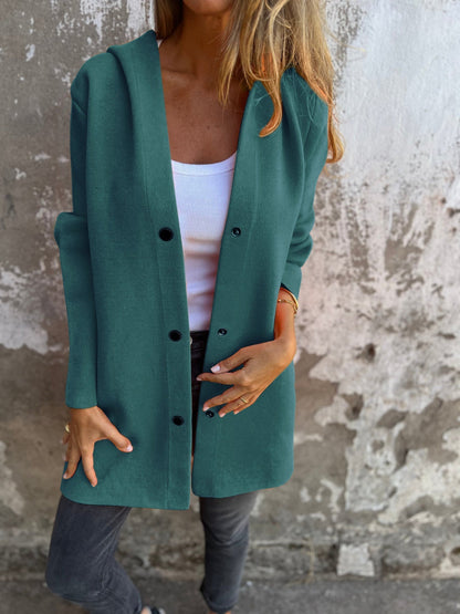 Casual hooded cardigan Venus | Women's blended cotton cardigan with single-row button closure