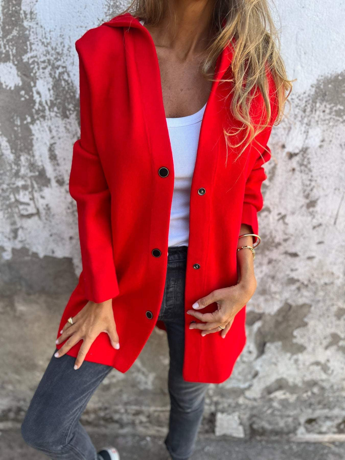 Casual hooded cardigan Venus | Women's blended cotton cardigan with single-row button closure