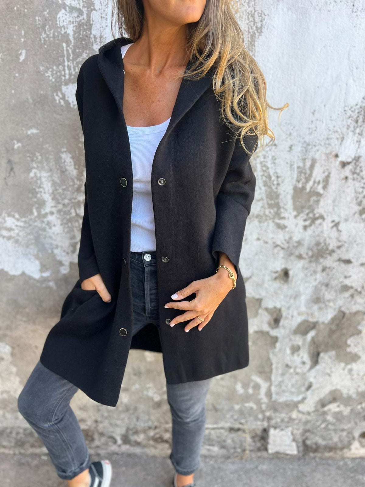 Casual hooded cardigan Venus | Women's blended cotton cardigan with single-row button closure