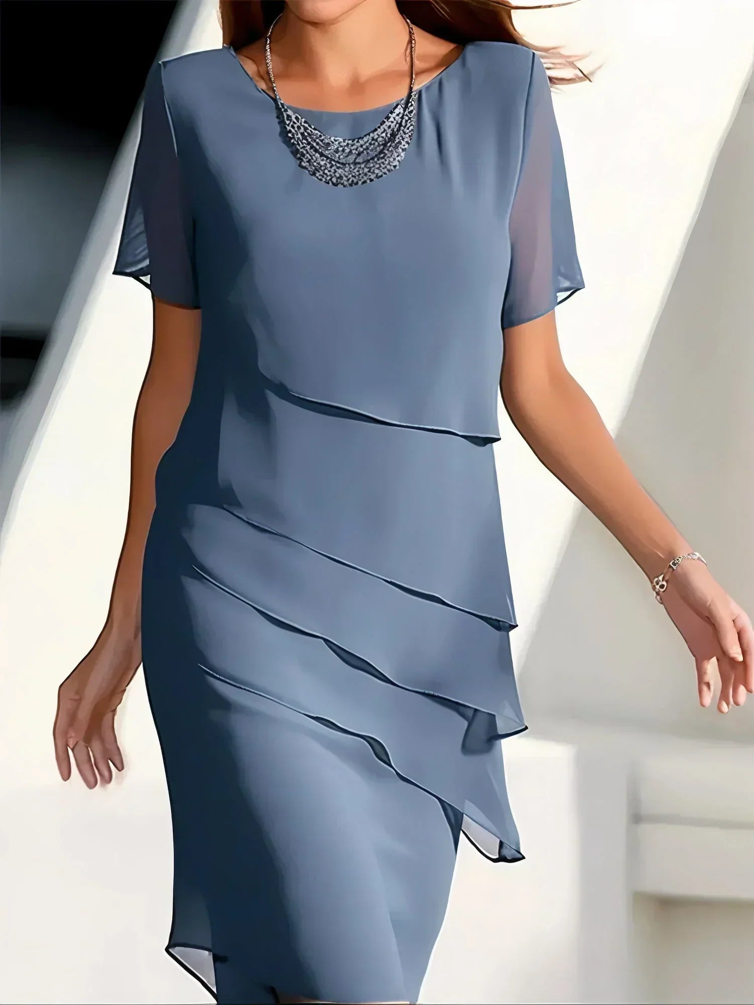 Vicki | Ladies' Layered Flared Knee Length Dress - Olytrend