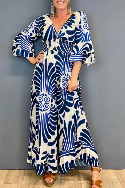Vintage-style Sara jumpsuit with flounced sleeves and floral print