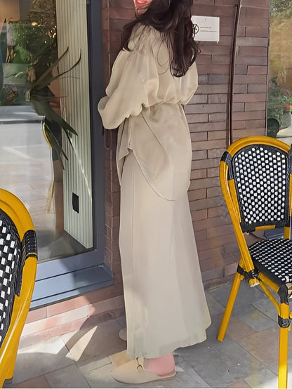 Women's Casual Tie Waist Shirt Dress Set