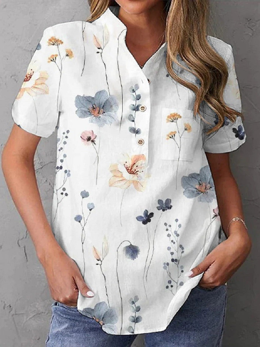 Women's Pretty Floral Short Sleeve Top - Olytrend