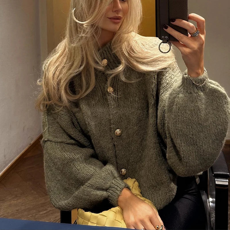 Zara oversized cardigan women | Long cardigan with golden buttons and loose fit