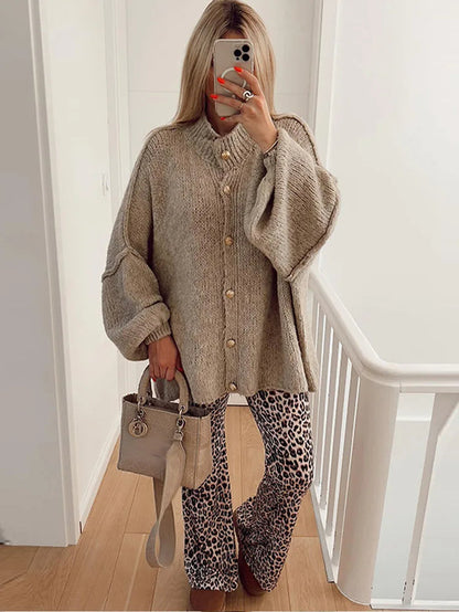 Zara oversized cardigan women | Long cardigan with golden buttons and loose fit