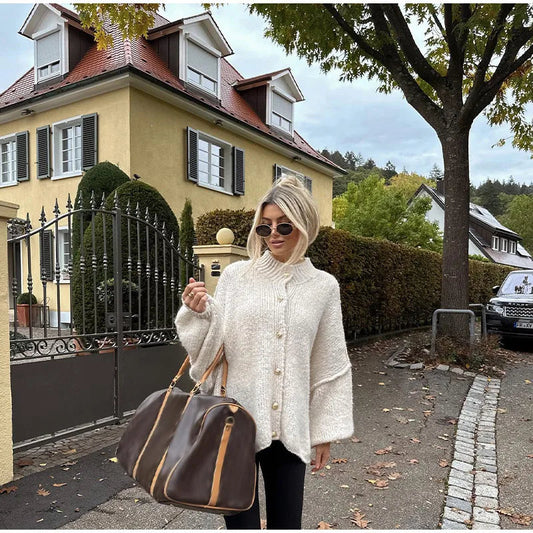 Zara oversized cardigan women | Long cardigan with golden buttons and loose fit